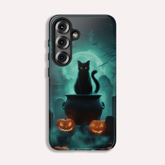 Black Cat Halloween Samsung Galaxy Phone Case - Creepy Black Cat Case - Galaxy S25 S24 S23 S22 S21