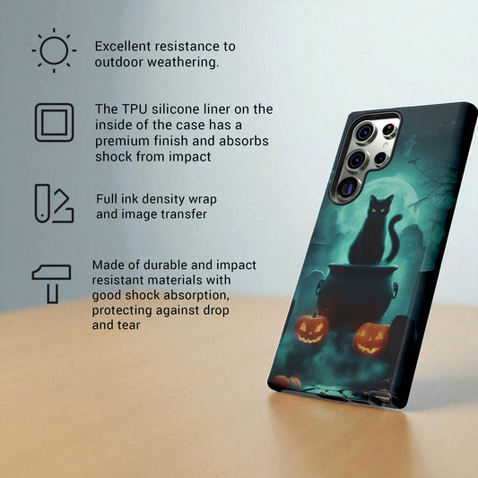 Black Cat Halloween Samsung Galaxy Phone Case - Creepy Black Cat Case - Galaxy S25 S24 S23 S22 S21