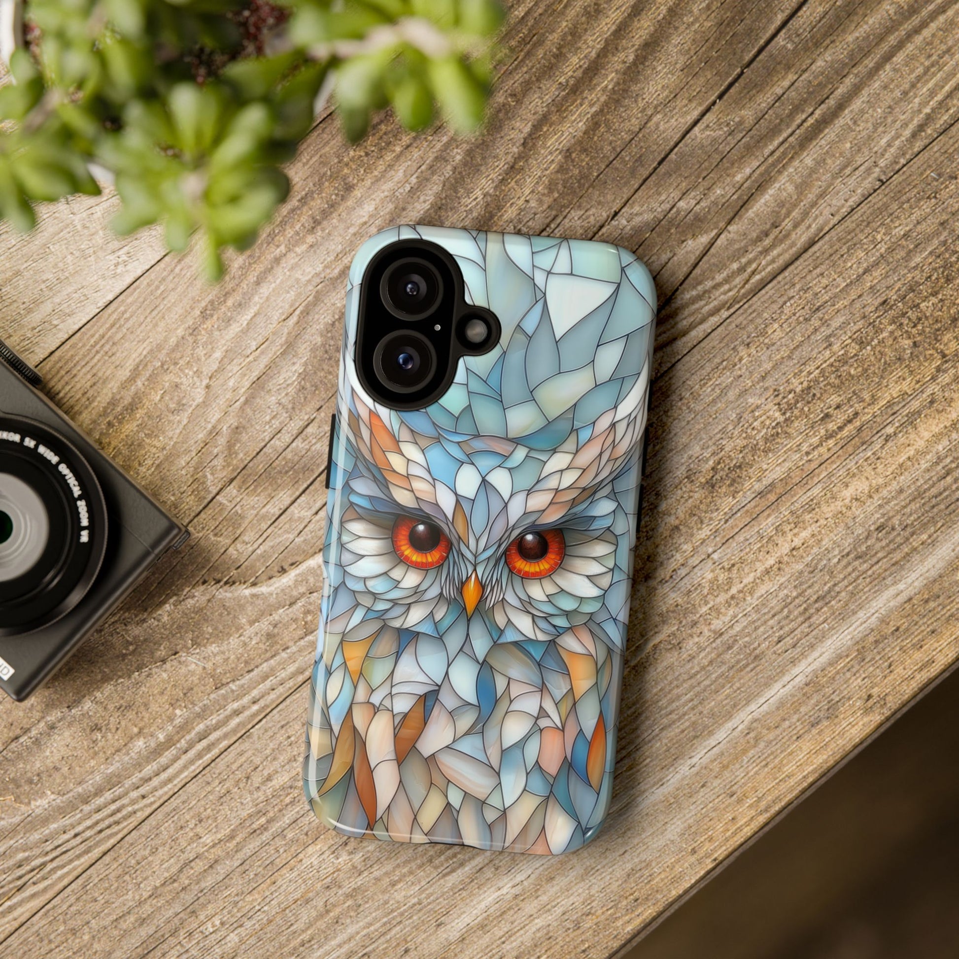 Owl Phone Case Stained Glass Effect Tough Cases for Bird Lovers for iPhone