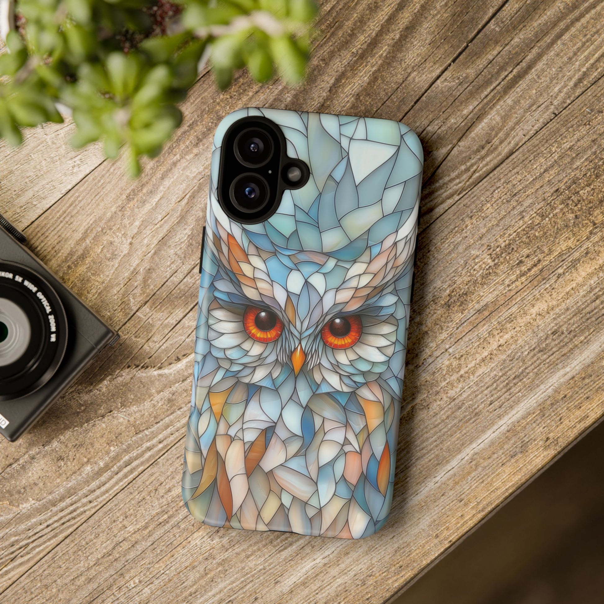 Owl Phone Case Stained Glass Effect Tough Cases for Bird Lovers for iPhone