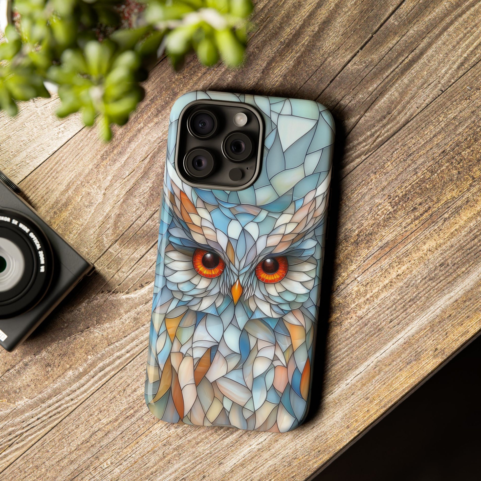 Owl Phone Case Stained Glass Effect Tough Cases for Bird Lovers for iPhone