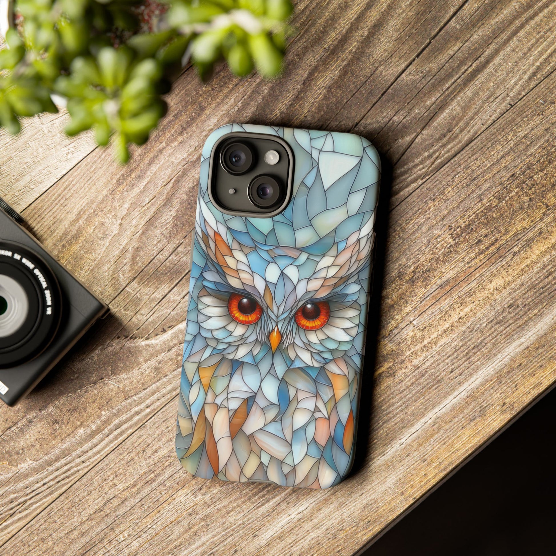 Owl Phone Case Stained Glass Effect Tough Cases for Bird Lovers for iPhone