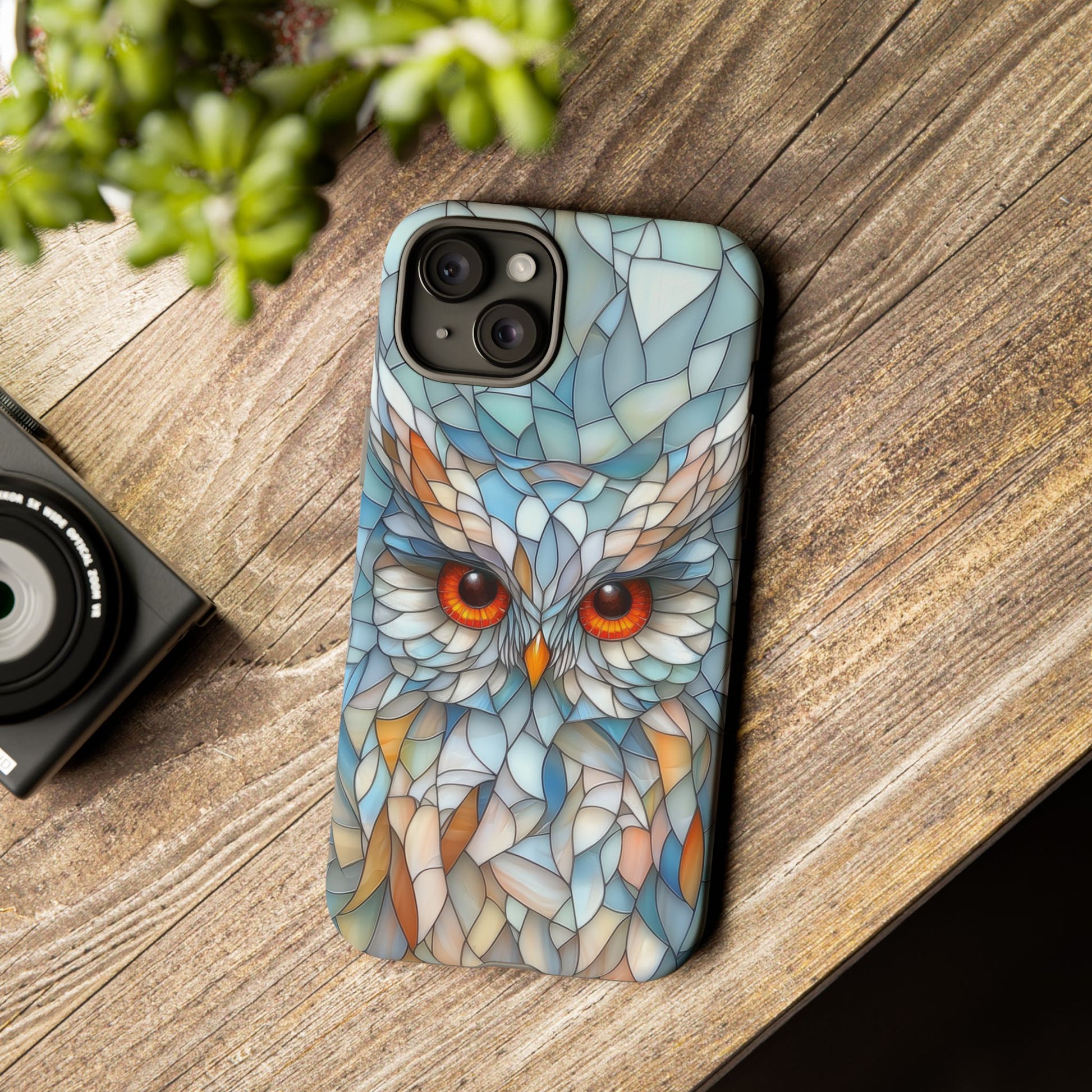 Owl Phone Case Stained Glass Effect Tough Cases for Bird Lovers for iPhone