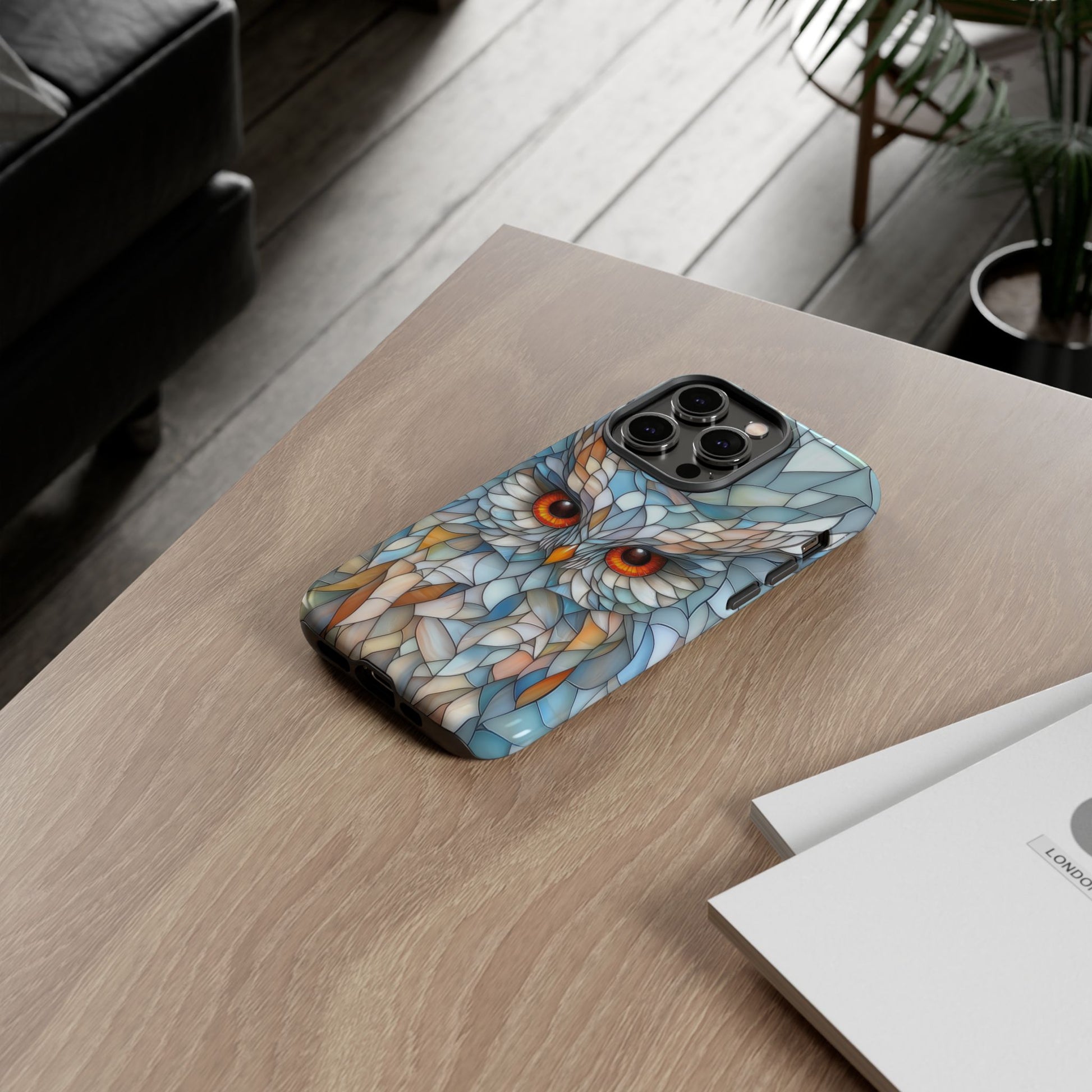 Owl Phone Case Stained Glass Effect Tough Cases for Bird Lovers for iPhone