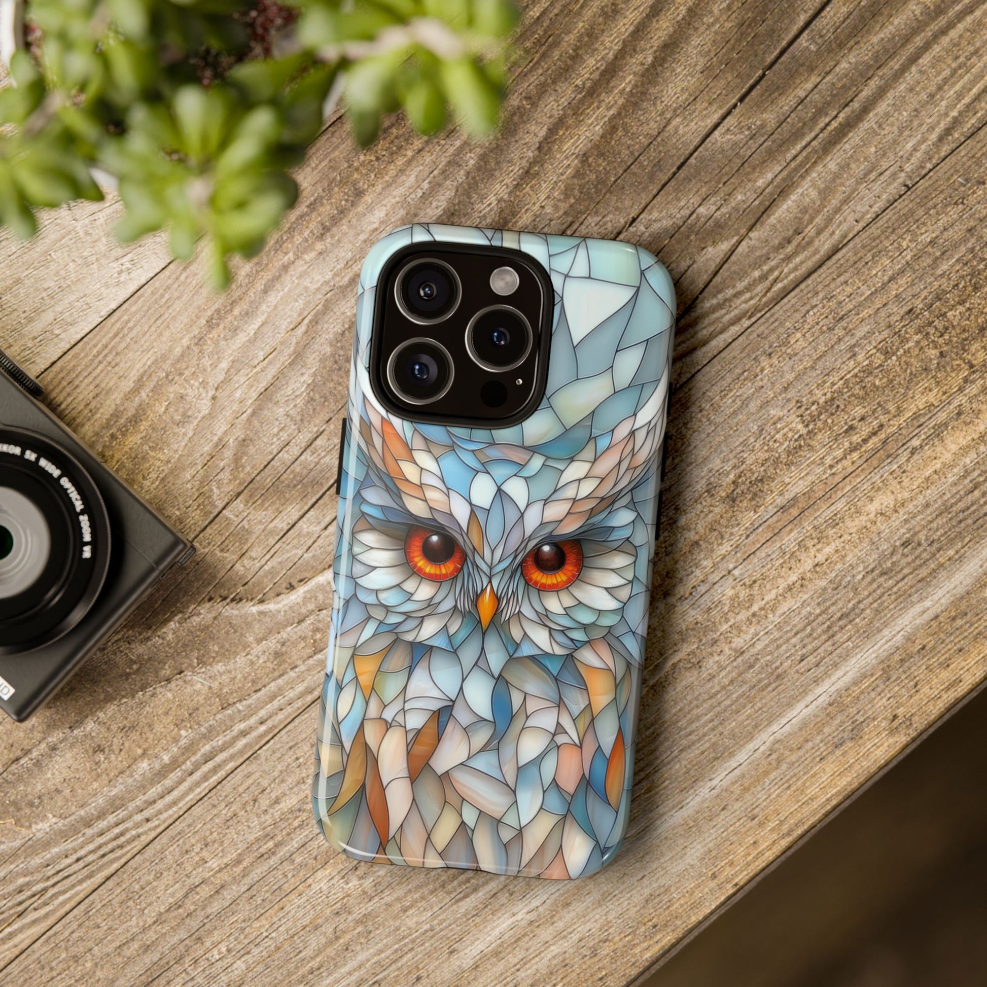 Owl Phone Case Stained Glass Effect Tough Cases for Bird Lovers for iPhone