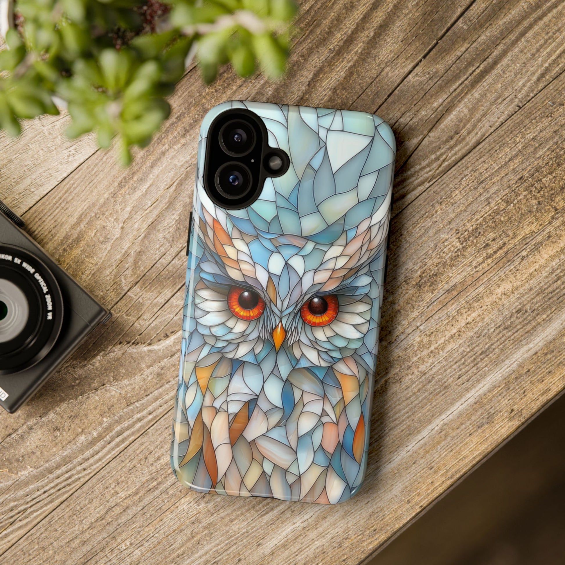 Owl Phone Case Stained Glass Effect Tough Cases for Bird Lovers for iPhone