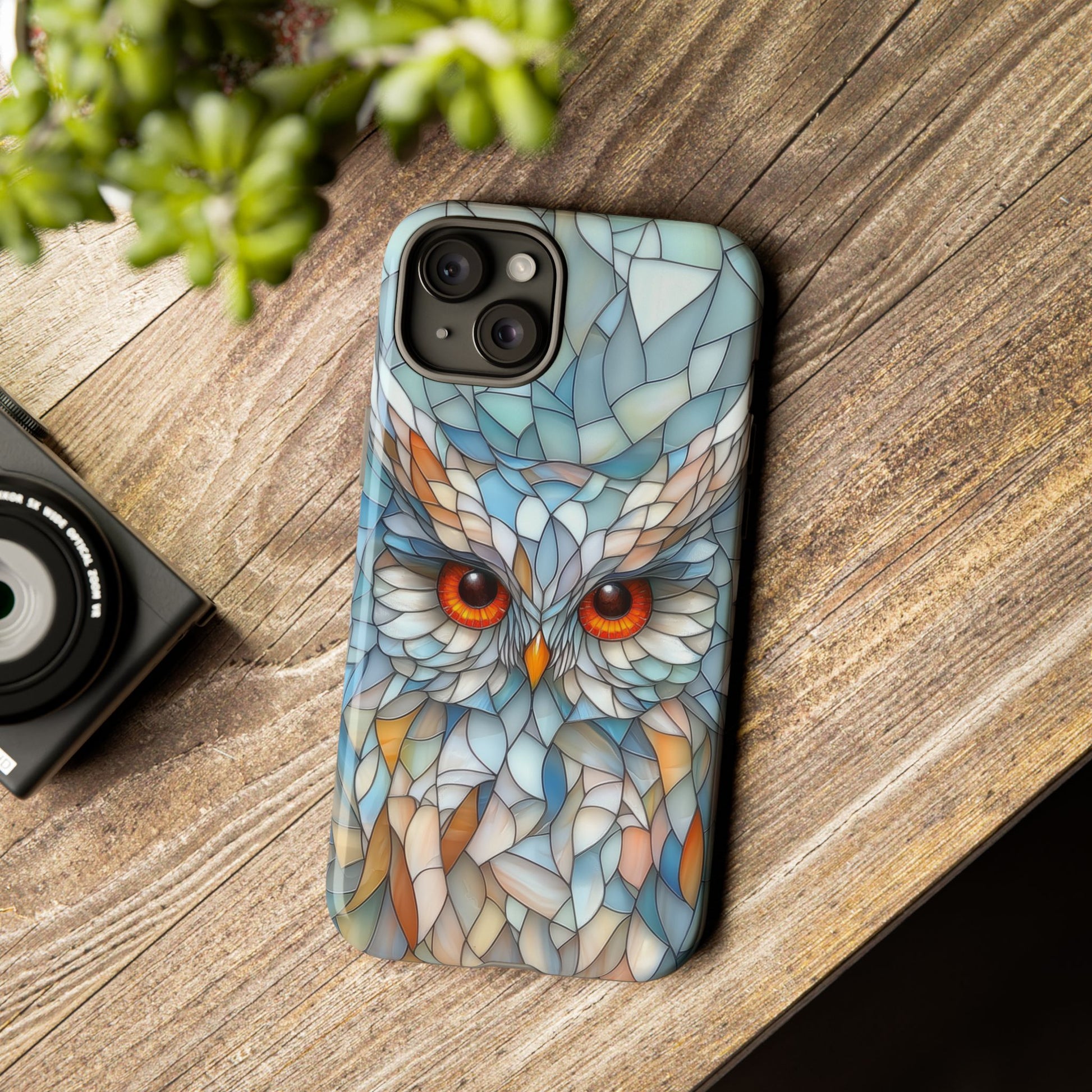 Owl Phone Case Stained Glass Effect Tough Cases for Bird Lovers for iPhone