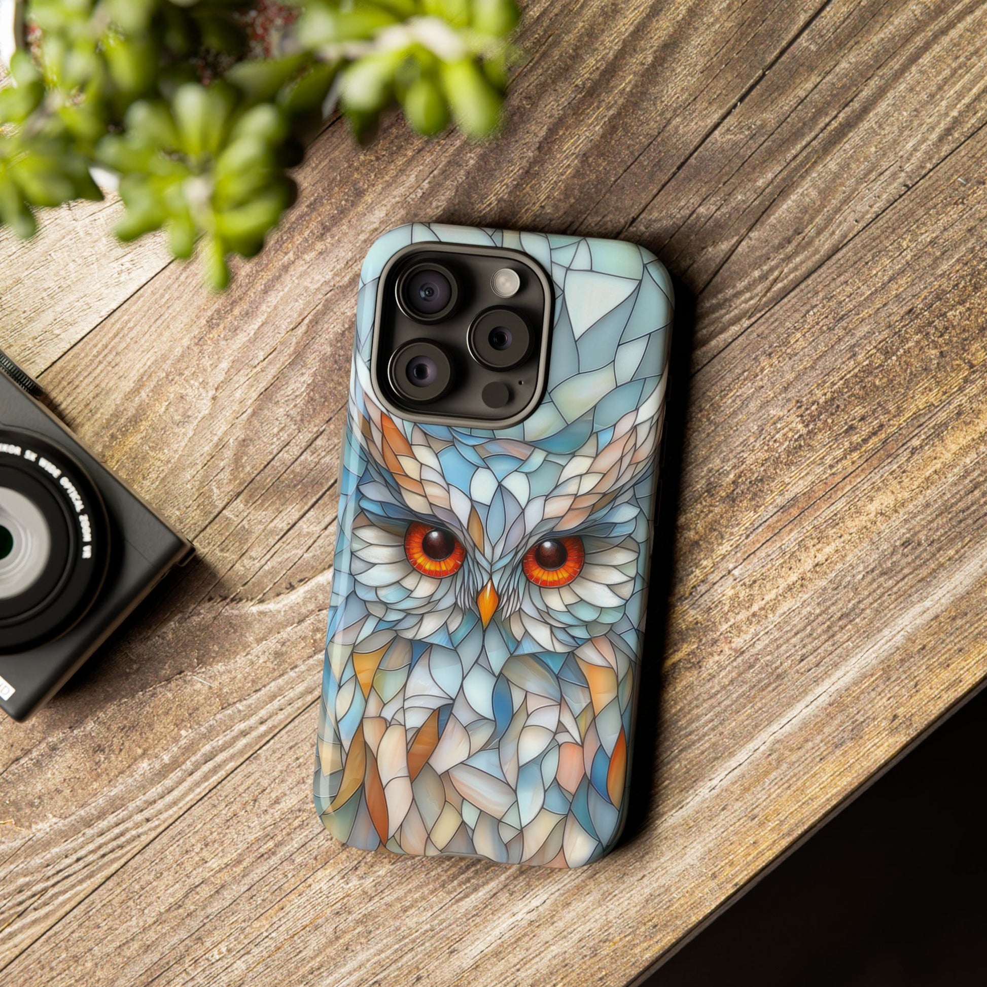 Owl Phone Case Stained Glass Effect Tough Cases for Bird Lovers for iPhone