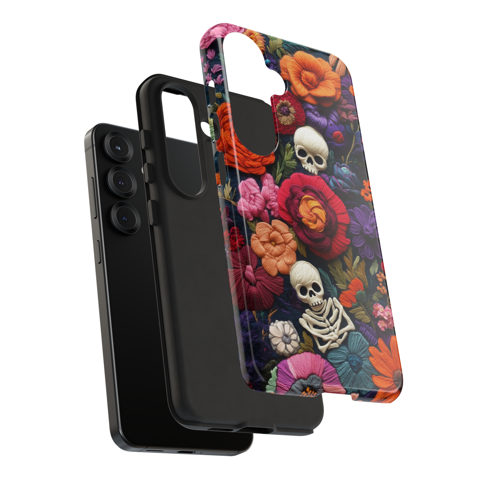 Pixel Phone Case - Embroidered  Flowers And Skulls Unique Gothic Floral Art For Google Pixel 9 Pro XL, Pixel 8 Case Pixel 7 6 5