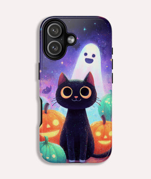 Halloween iPhone Case - Cute Black Cat And Pumpkins  - Spooky iPhone 17  17 Pro Max  16  15  14 13 Tough Case
