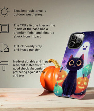 Halloween iPhone Case - Cute Black Cat And Pumpkins  - Spooky iPhone 17  17 Pro Max  16  15  14 13 Tough Case