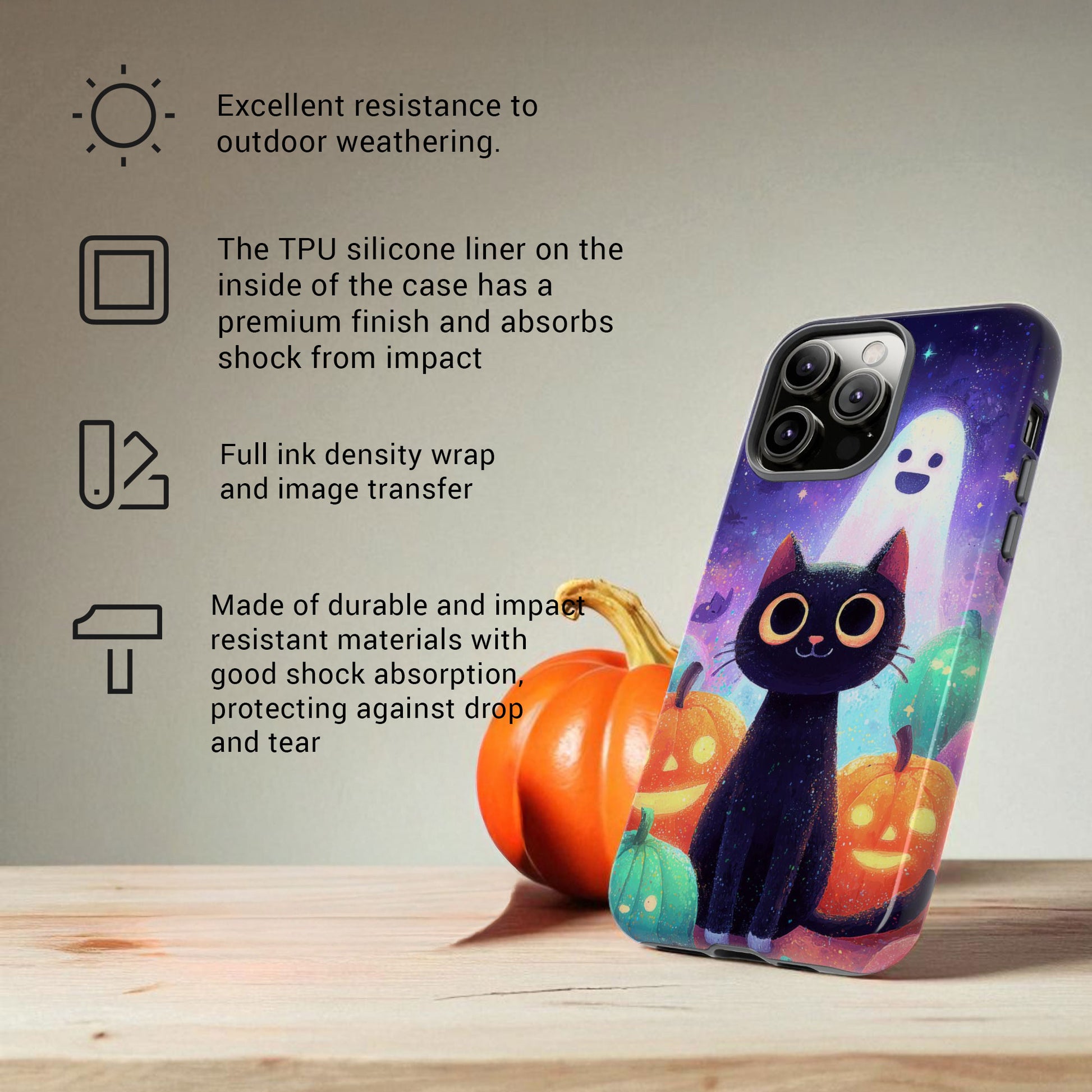 Halloween iPhone Case - Cute Black Cat And Pumpkins  - Spooky iPhone 17  17 Pro Max  16  15  14 13 Tough Case