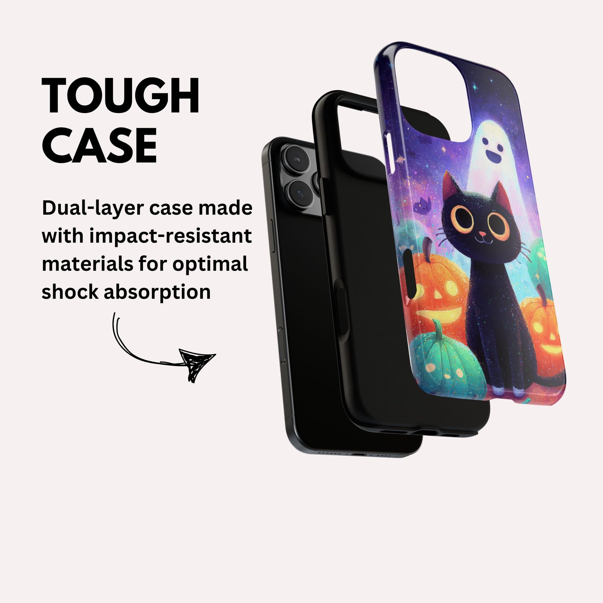 Halloween iPhone Case - Cute Black Cat And Pumpkins  - Spooky iPhone 17  17 Pro Max  16  15  14 13 Tough Case