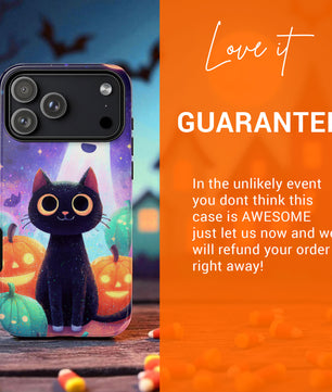 Halloween iPhone Case - Cute Black Cat And Pumpkins  - Spooky iPhone 17  17 Pro Max  16  15  14 13 Tough Case