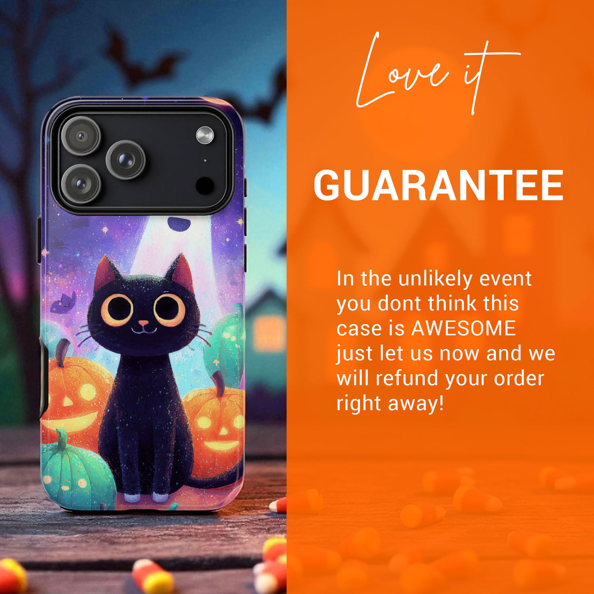 Halloween iPhone Case - Cute Black Cat And Pumpkins  - Spooky iPhone 17  17 Pro Max  16  15  14 13 Tough Case