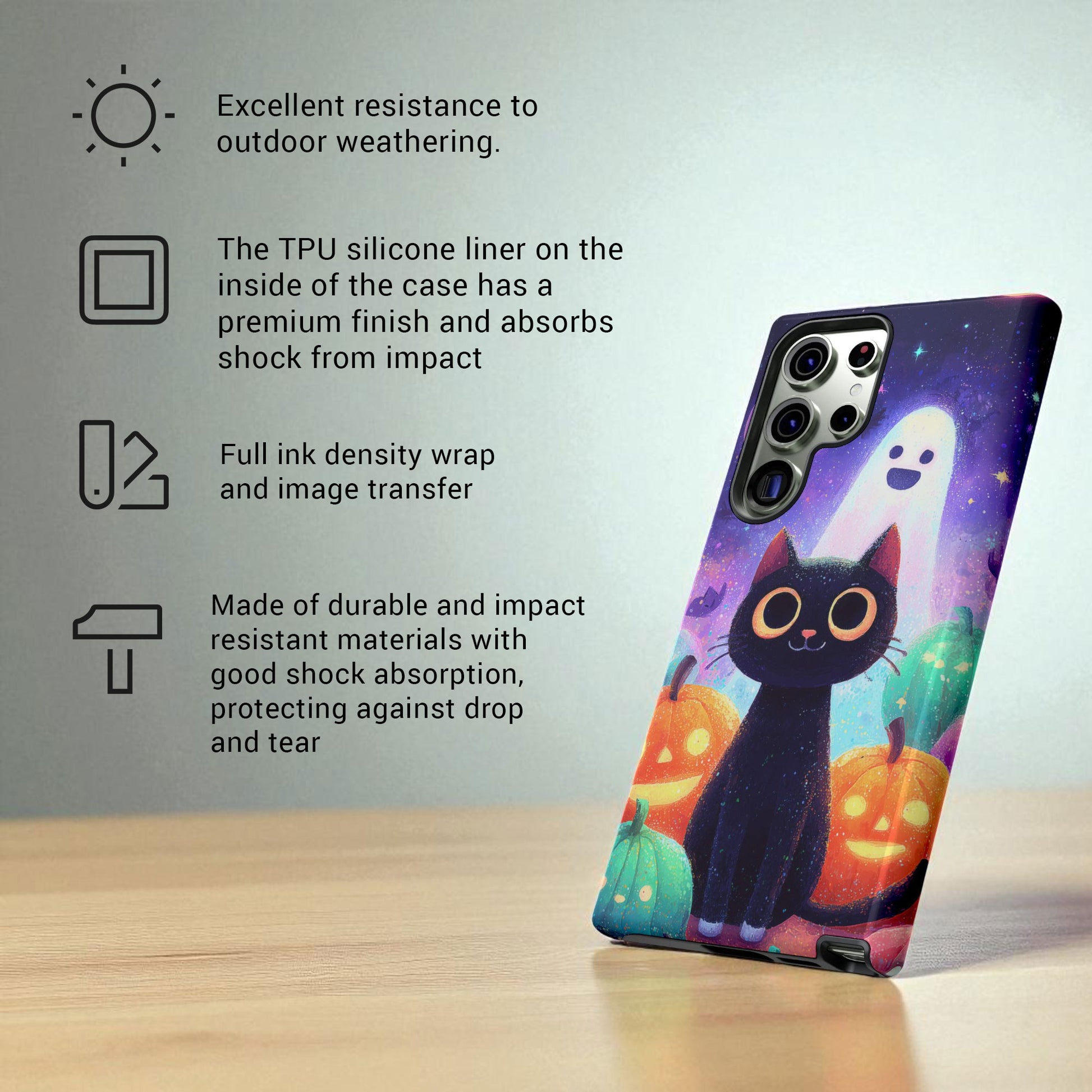 Halloween Samsung Galaxy Phone Case - Cute Black Cat And Pumpkins  - Spooky Samsung S25 S24 S23 S22 Tough Case
