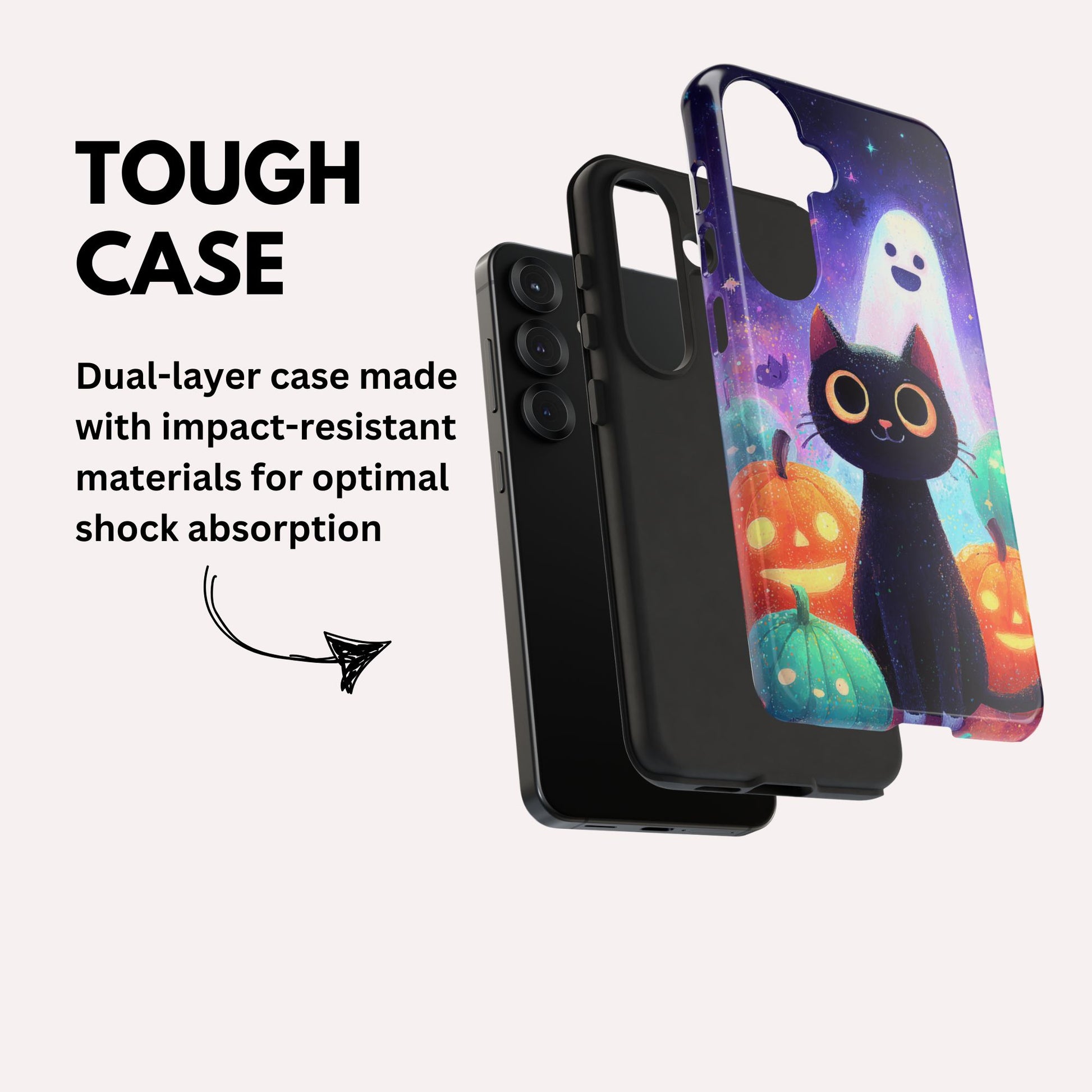 Halloween Samsung Galaxy Phone Case - Cute Black Cat And Pumpkins  - Spooky Samsung S25 S24 S23 S22 Tough Case