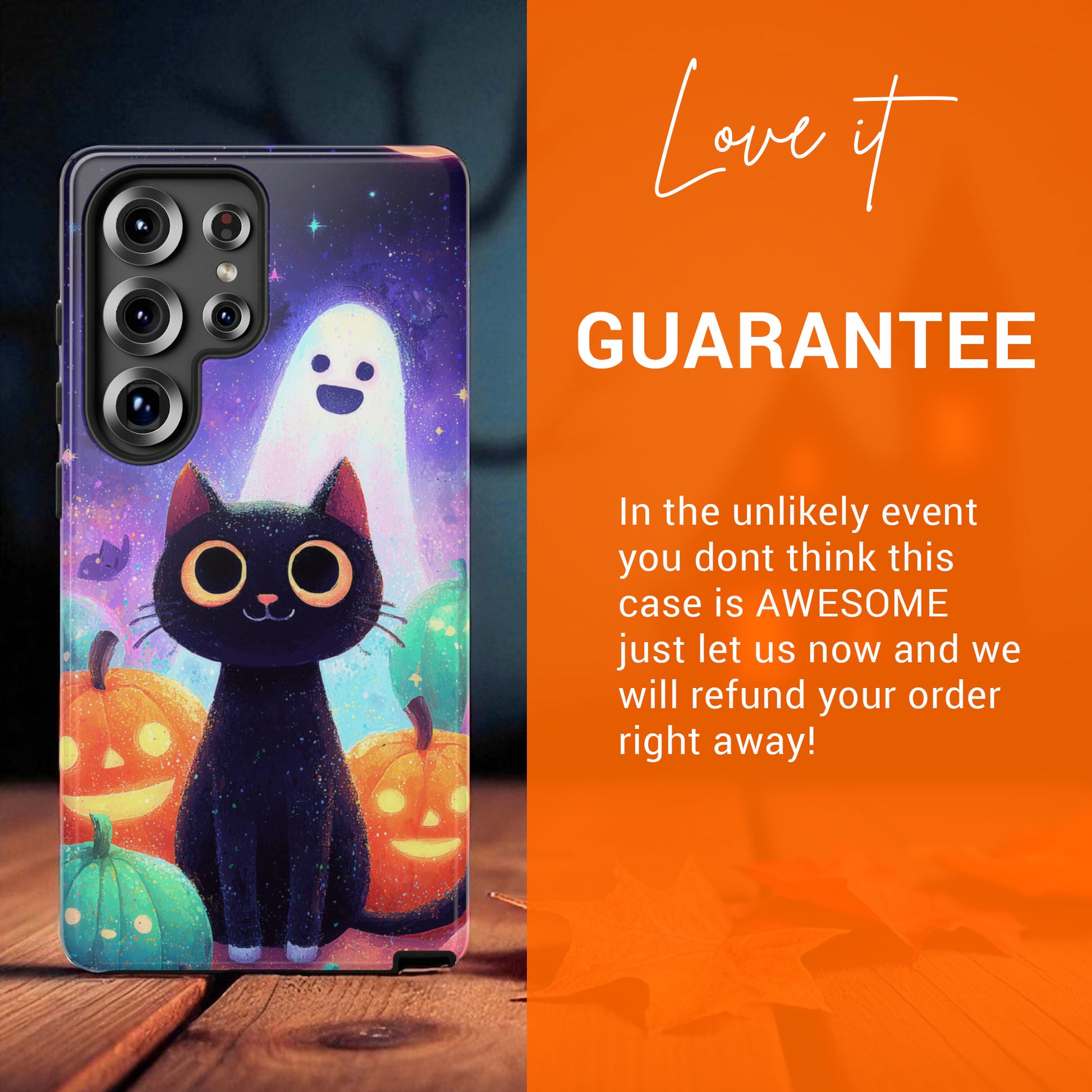 Halloween Samsung Galaxy Phone Case - Cute Black Cat And Pumpkins  - Spooky Samsung S25 S24 S23 S22 Tough Case