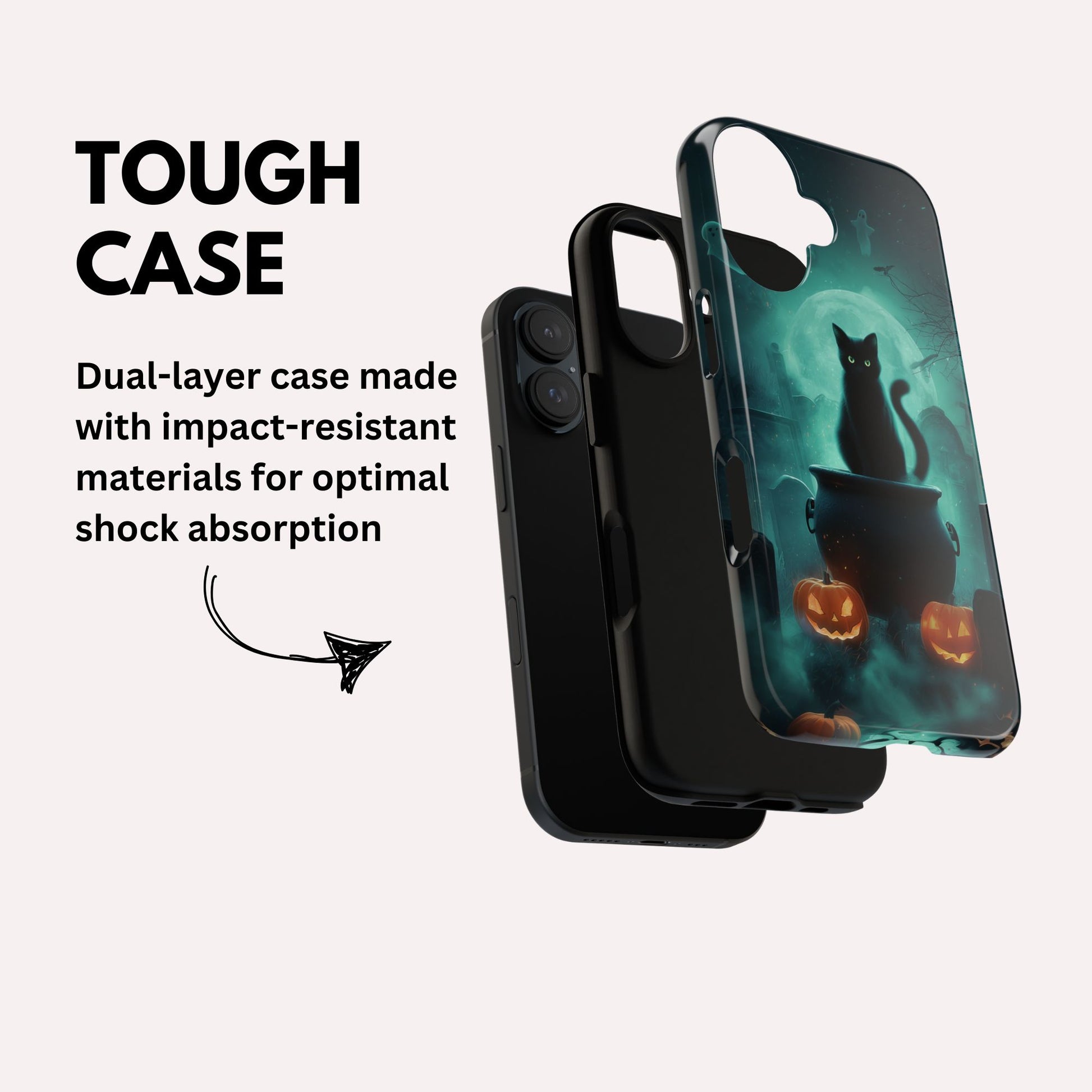 Black Cat Phone Case - Halloween iPhone 16, 15, 14, 13 - Creepy Witches Cat Case - Spooky Season Pumpkin Art Apple Tough Case
