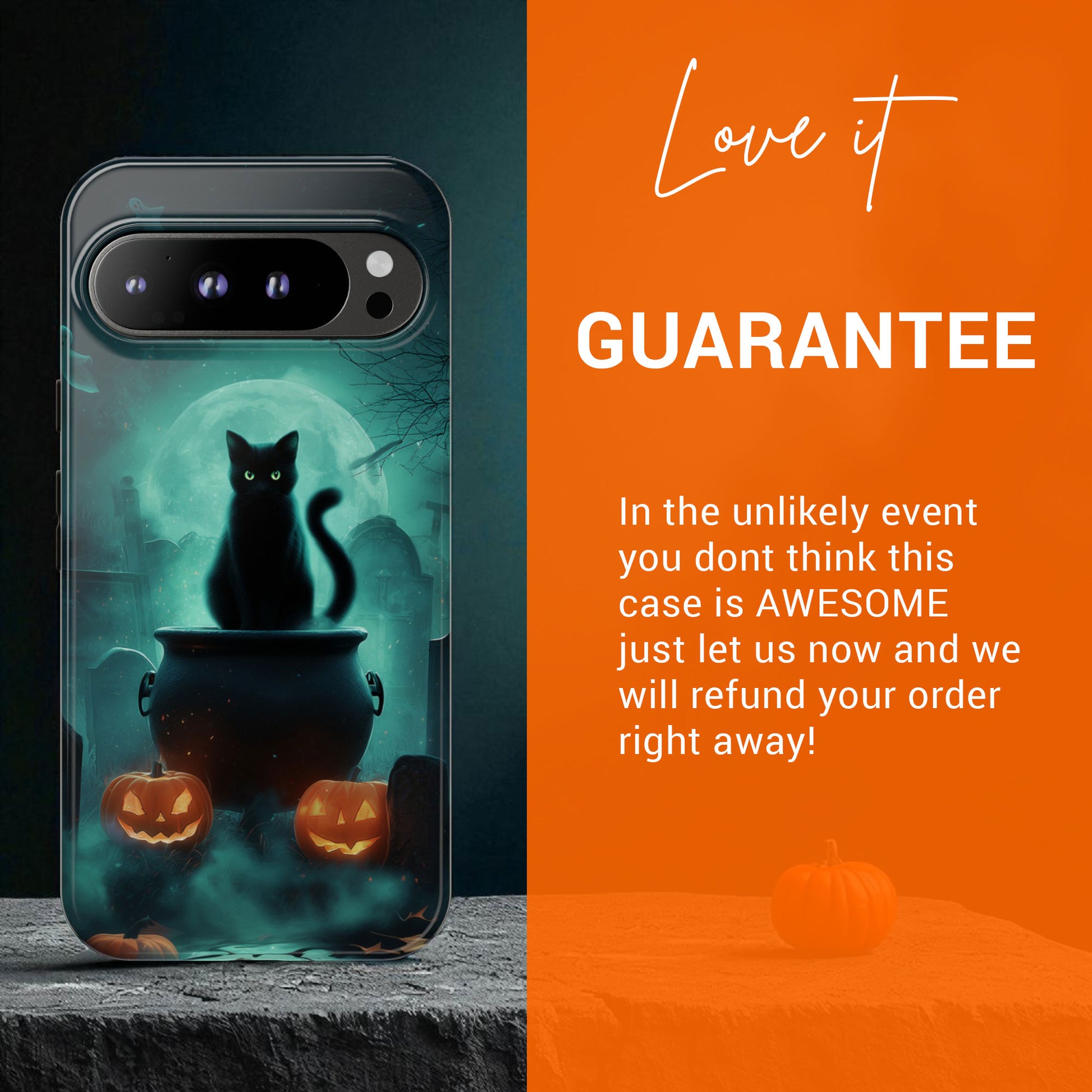 Black Cat Halloween Google Pixel Phone Case - Creepy Black Cat Case -  Pixel 9 Pro XL, Pixel 8 Case Pixel 7 6 5 4 3