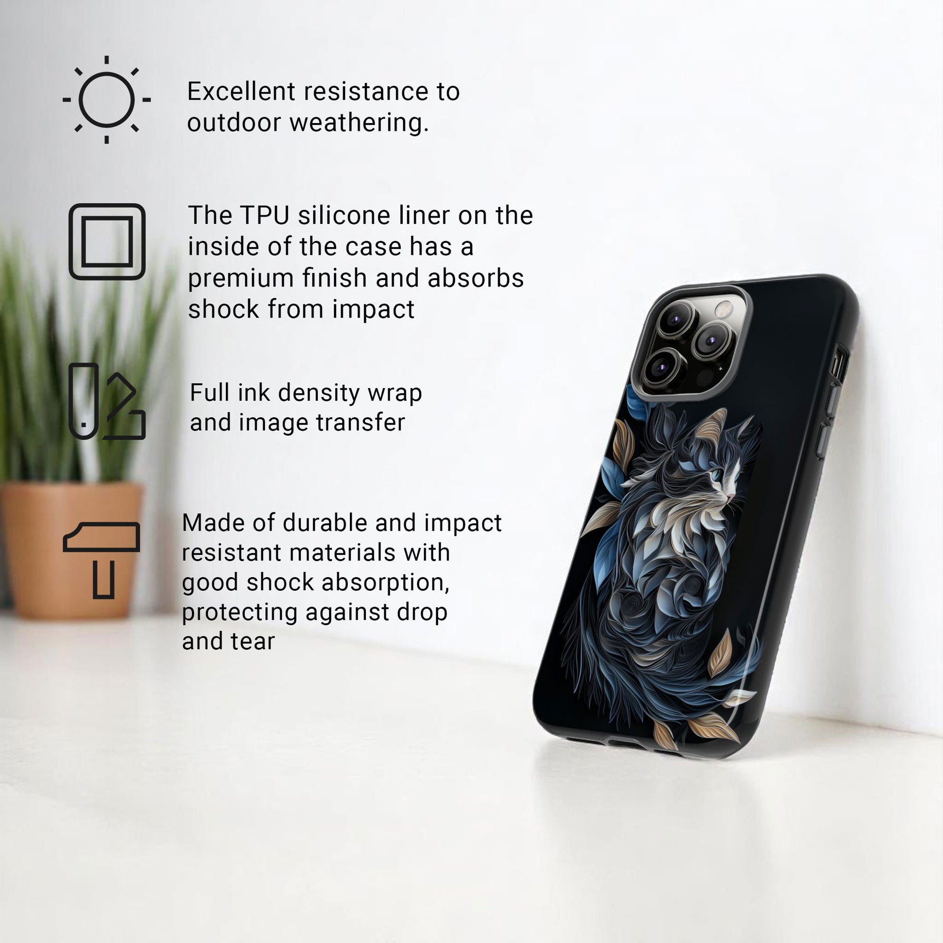 iPhone Case -  Black Cat Papper Quilling Style Tough Case for iPhone 16 15 14 13 12 11 10 9 8