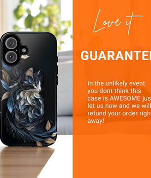 iPhone Case -  Black Cat Papper Quilling Style Tough Case for iPhone 16 15 14 13 12 11 10 9 8