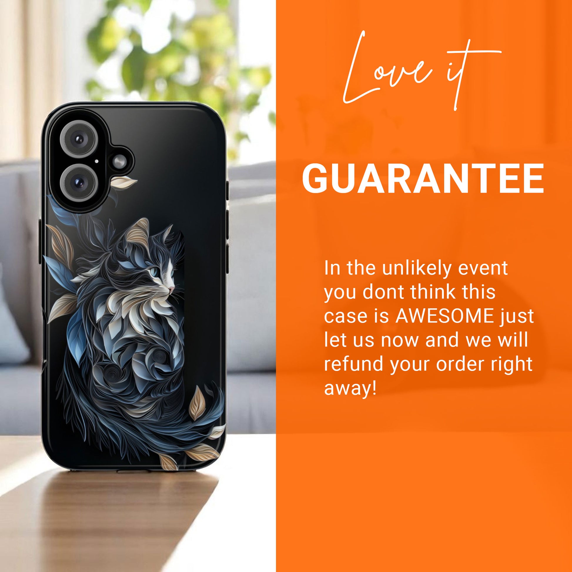 iPhone Case -  Black Cat Papper Quilling Style Tough Case for iPhone 16 15 14 13 12 11 10 9 8