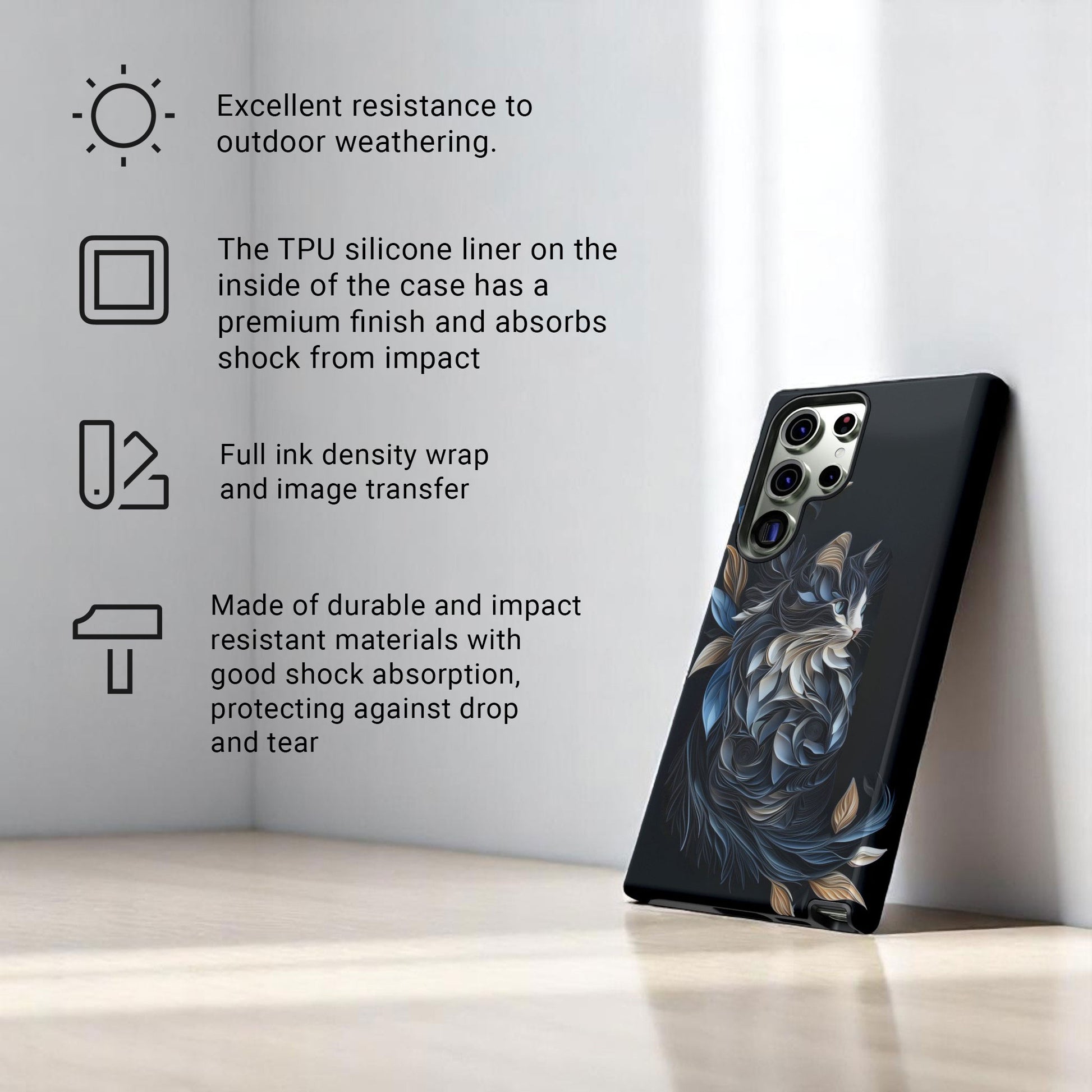 Samsung Case -  Black Cat Papper Quilling Style Tough Case for Samsung Galaxy S25 S24 S23 S22 S21