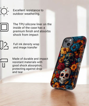 Day of The Dead Phone Flower Phone Case, Sugar Skull - Tough Case for iPhone