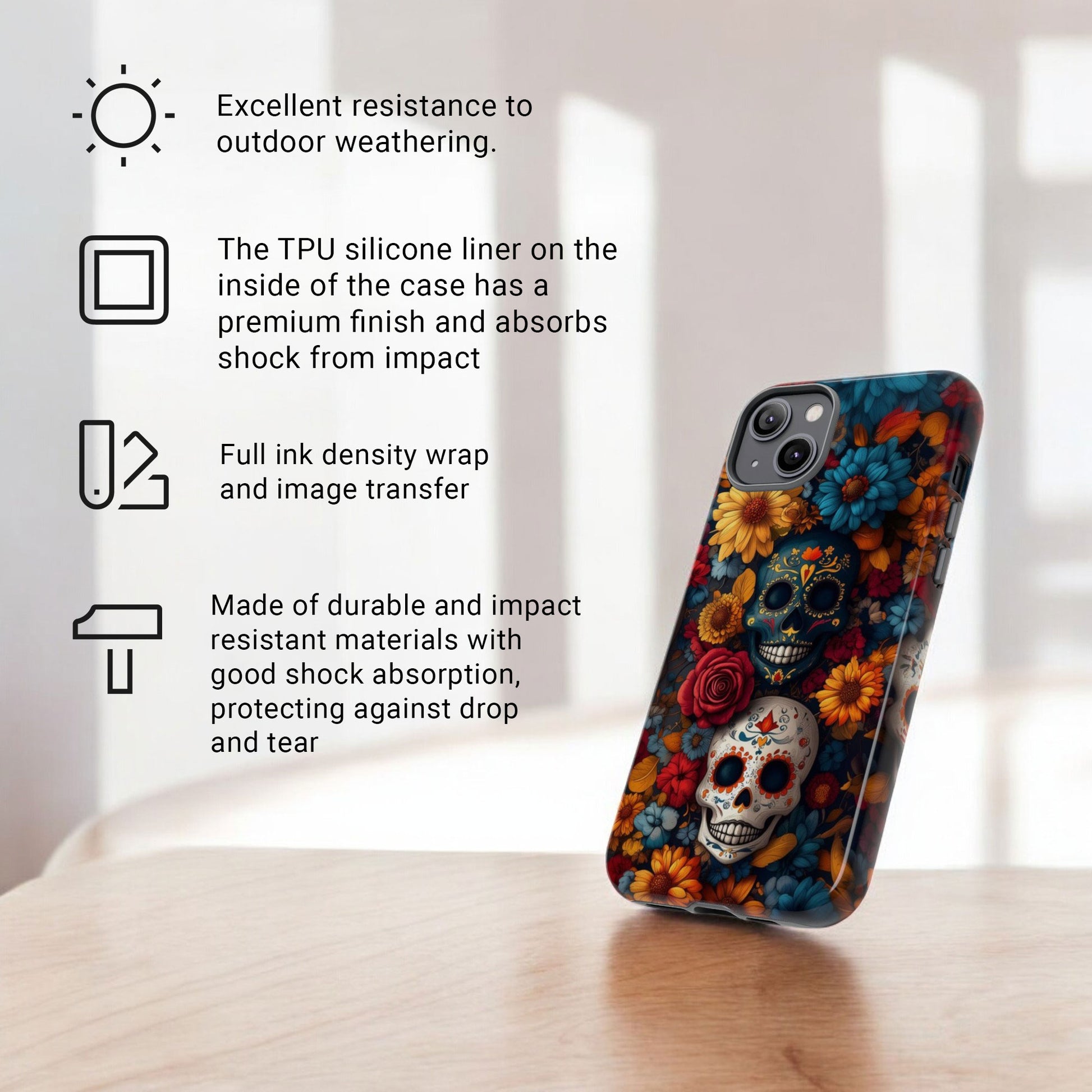Day of The Dead Phone Flower Phone Case, Sugar Skull - Tough Case for iPhone