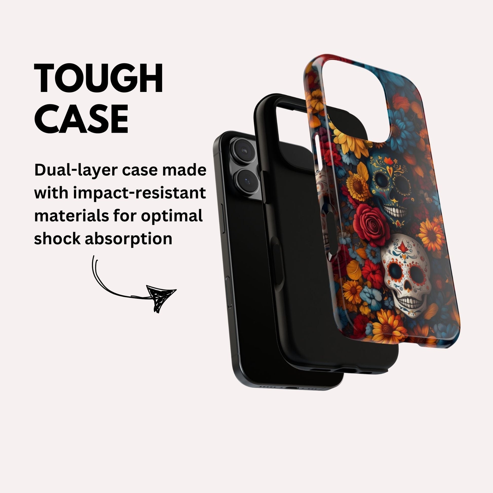 Day of The Dead Phone Flower Phone Case, Sugar Skull - Tough Case for iPhone