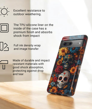 Day of The Dead Phone Flower Phone Case, Sugar Skull - Tough Case For Google Pixel