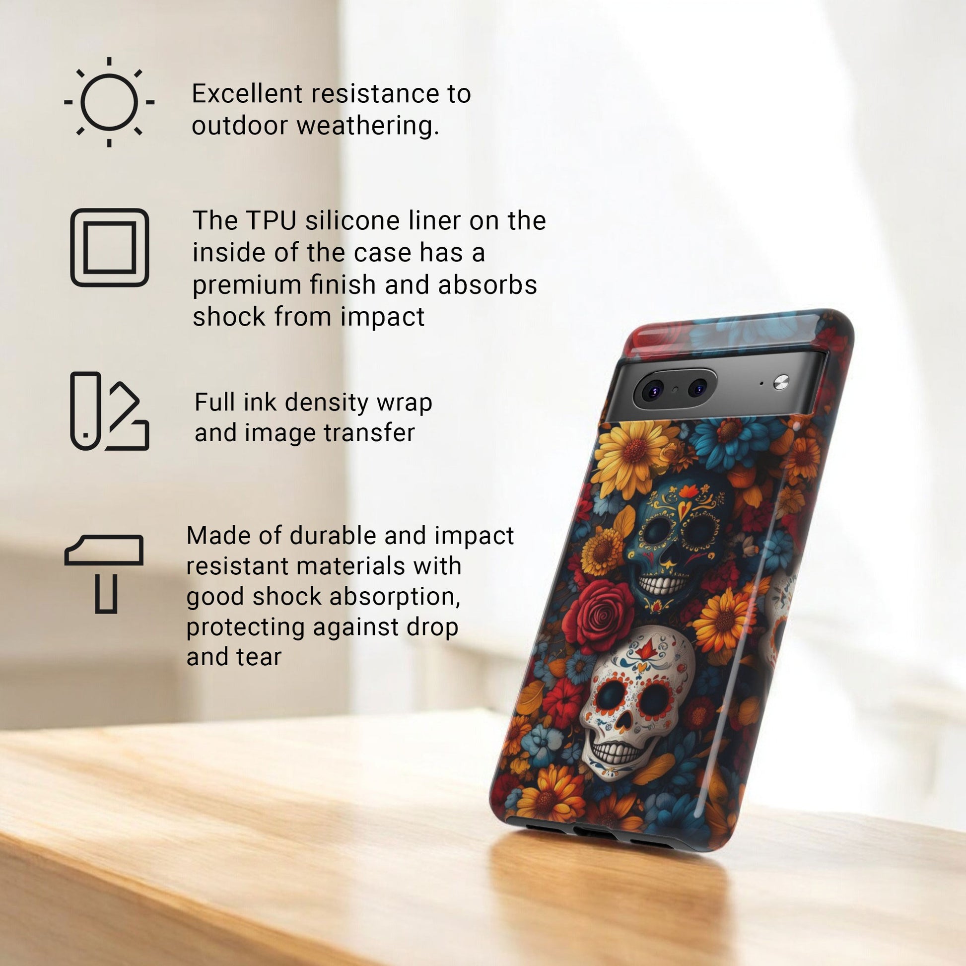 Day of The Dead Phone Flower Phone Case, Sugar Skull - Tough Case For Google Pixel