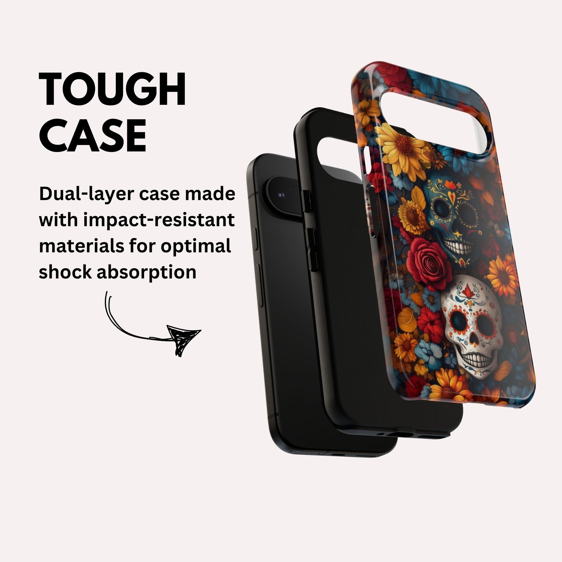 Day of The Dead Phone Flower Phone Case, Sugar Skull - Tough Case For Google Pixel
