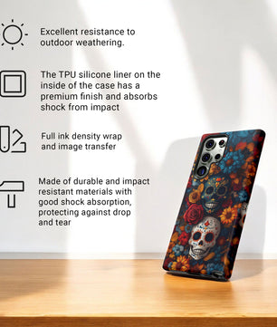 Day of The Dead Phone Flower Phone Case, Sugar Skull - Tough Case for Samsung Galaxy