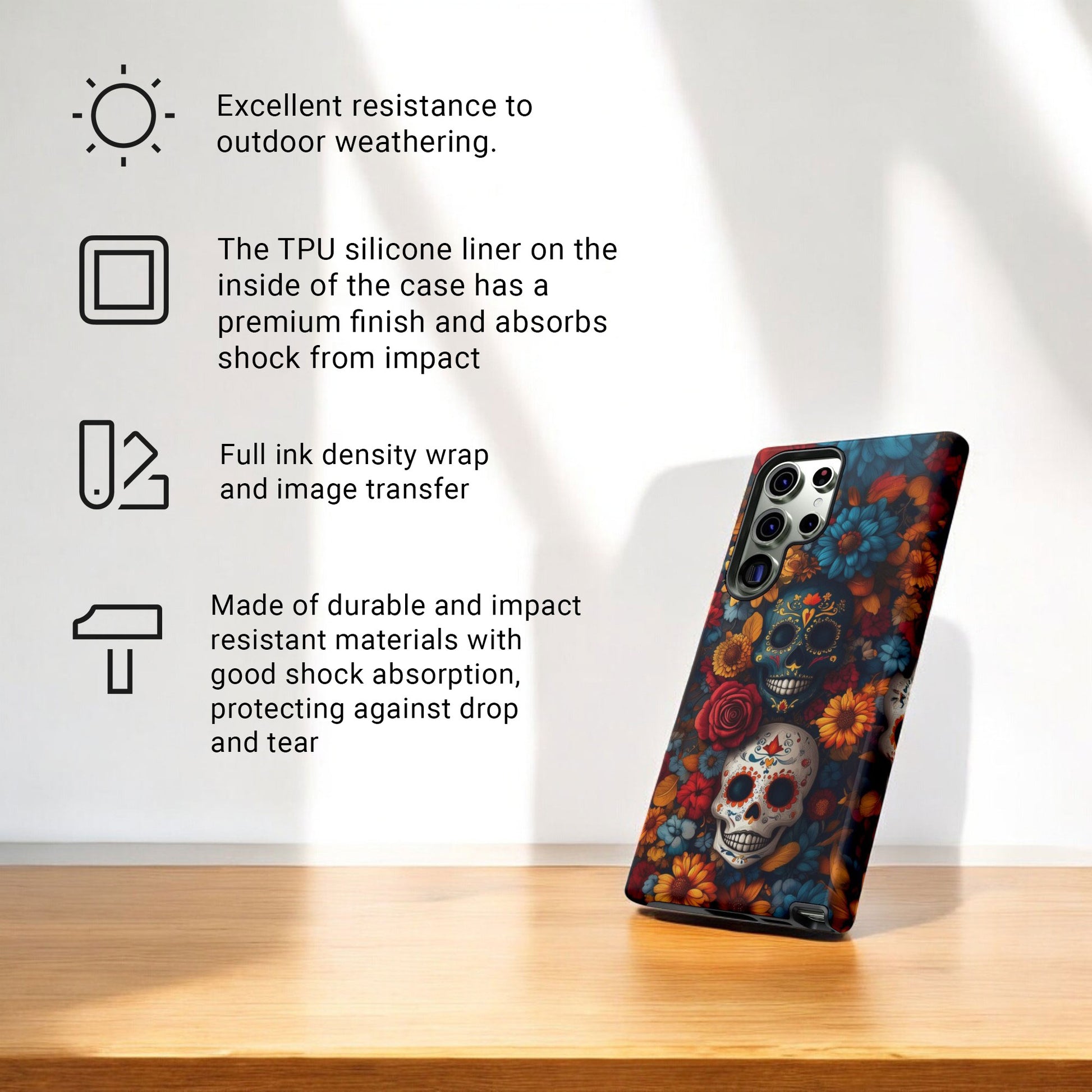 Day of The Dead Phone Flower Phone Case, Sugar Skull - Tough Case for Samsung Galaxy