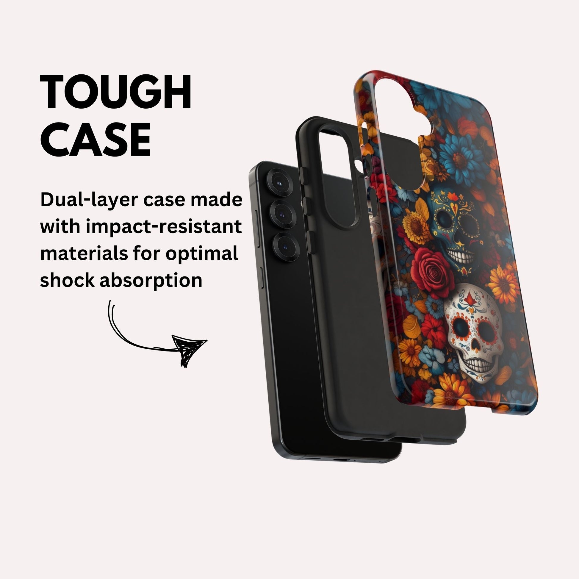 Day of The Dead Phone Flower Phone Case, Sugar Skull - Tough Case for Samsung Galaxy