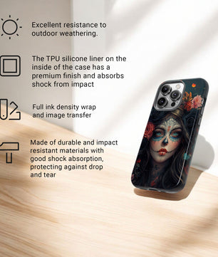 Day of The Dead Phone Case, Sugar Skull, Dia de los Muertos - Tough Case for iPhone