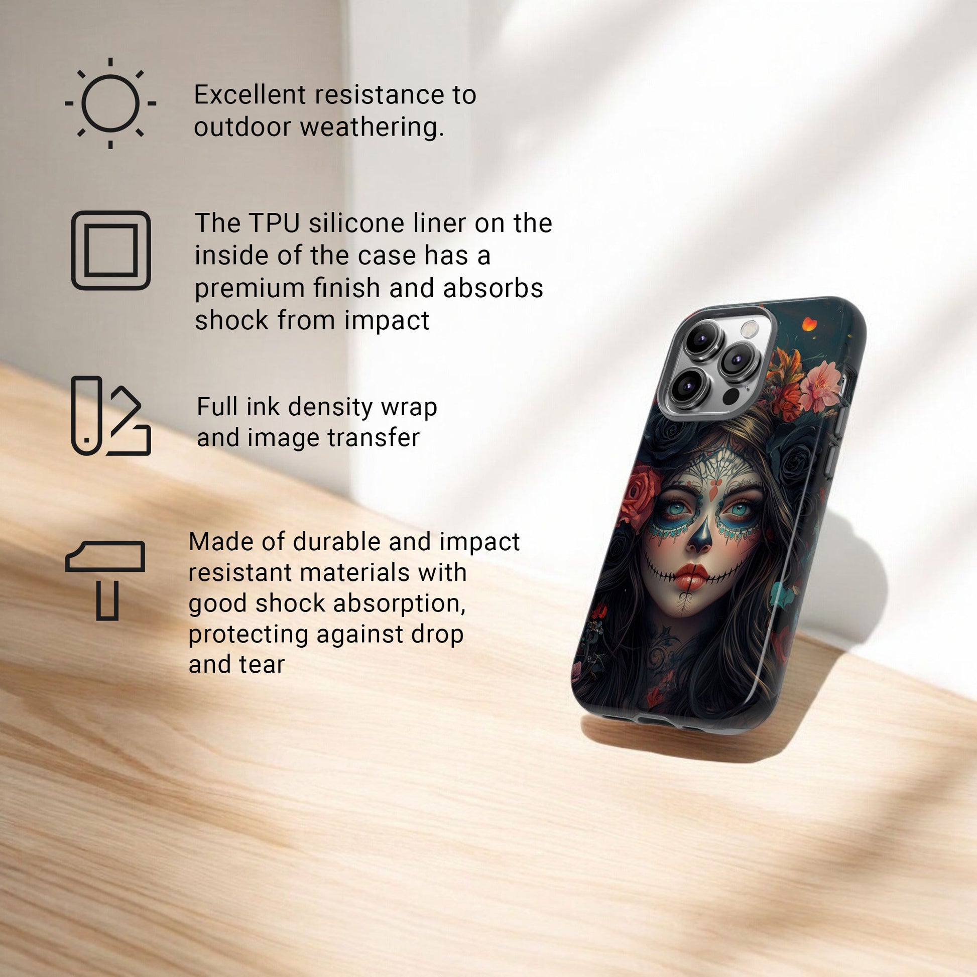 Day of The Dead Phone Case, Sugar Skull, Dia de los Muertos - Tough Case for iPhone