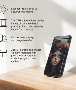 Day of The Dead Phone Case, Sugar Skull, Dia de los Muertos - Tough Case for Google Pixel