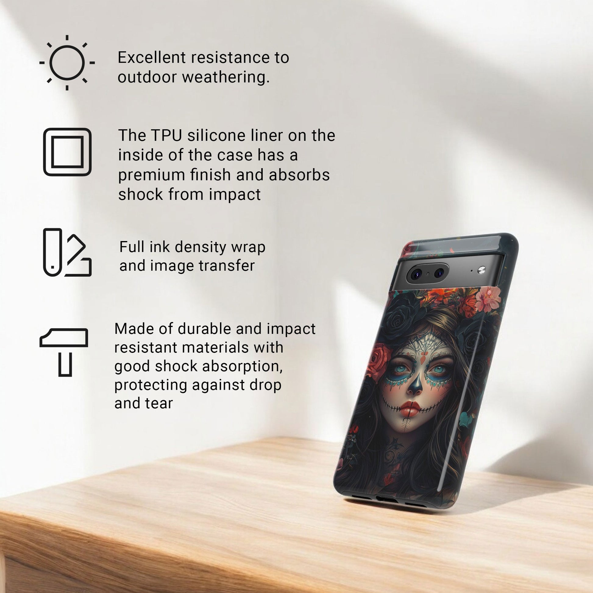 Day of The Dead Phone Case, Sugar Skull, Dia de los Muertos - Tough Case for Google Pixel