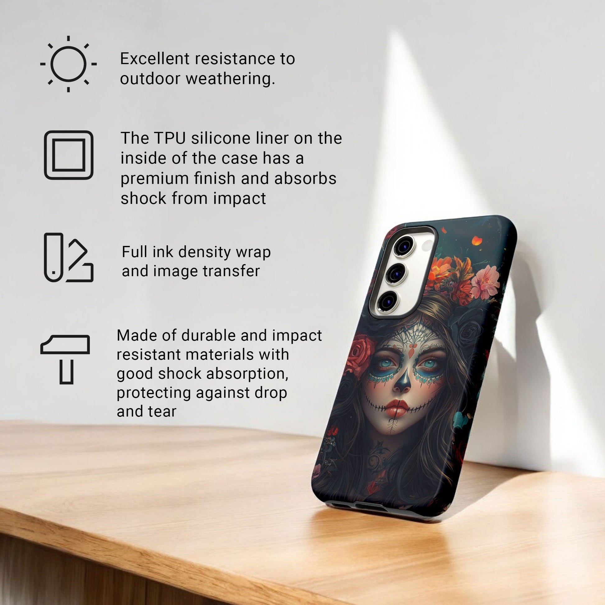 Day of The Dead Phone Case, Sugar Skull, Dia de los Muertos - Tough Case for Samsung Galaxy