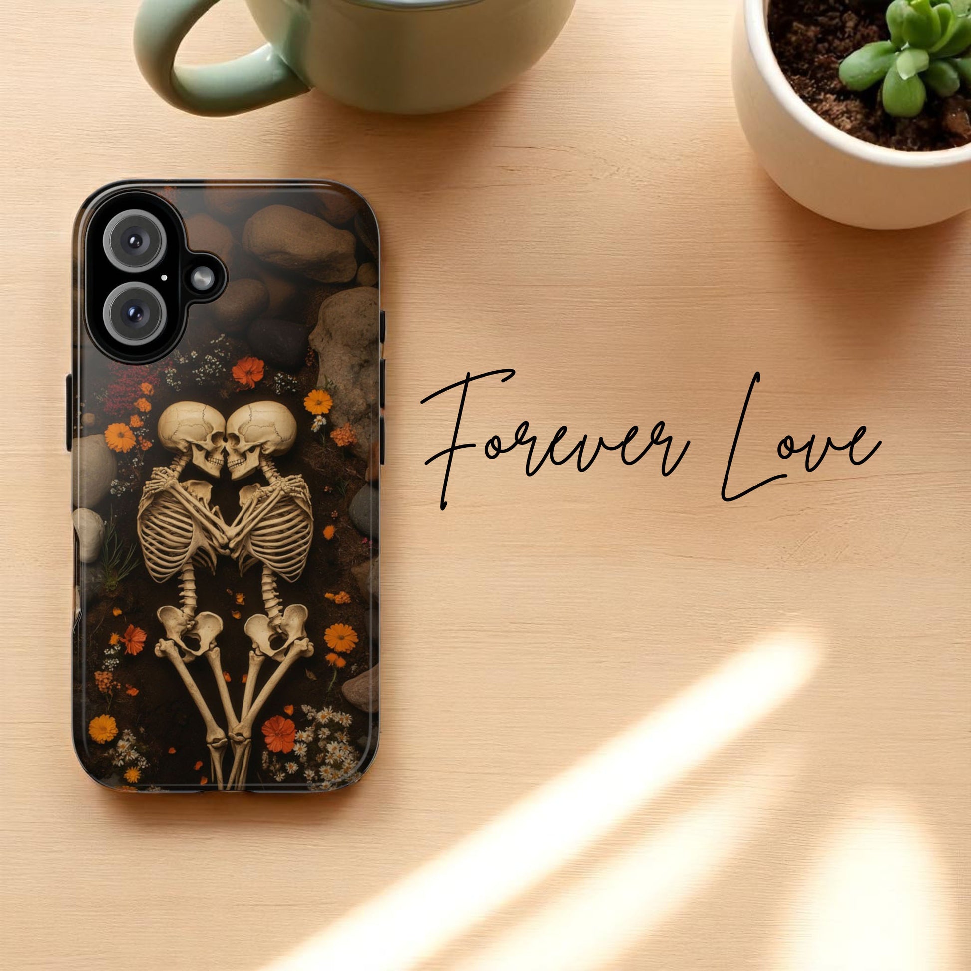 Romantic Gothic Phone Case Skeleton Themed Case - Forever Love - for iPhone
