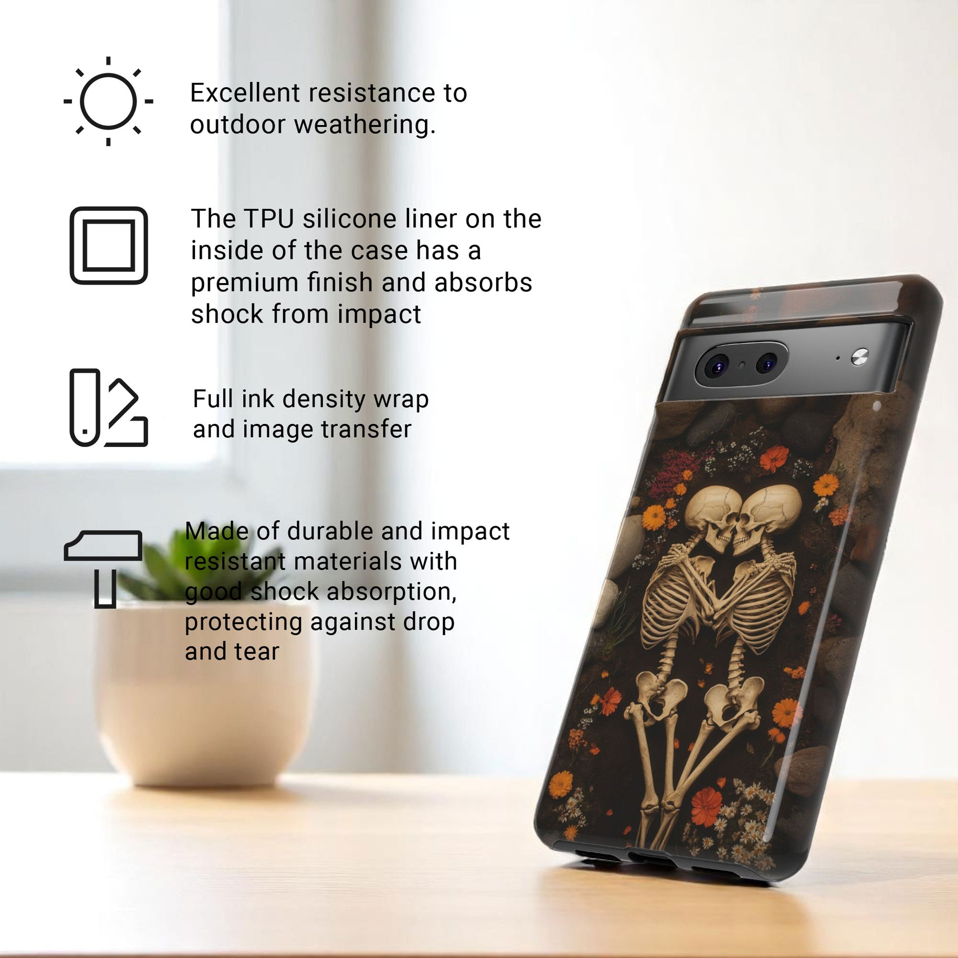 Romantic Gothic Phone Case Skeleton Themed Case - Forever Love Tough Case for Google Pixel