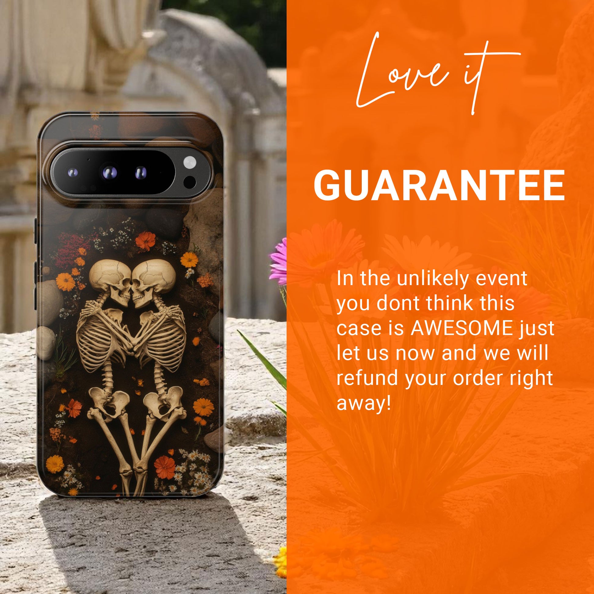 Romantic Gothic Phone Case Skeleton Themed Case - Forever Love Tough Case for Google Pixel