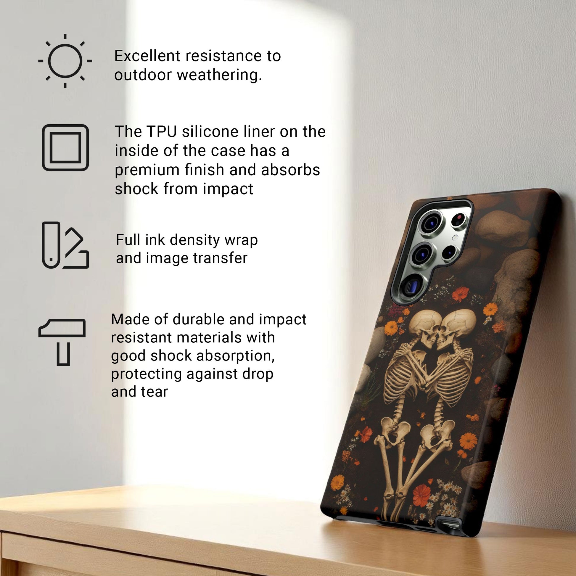 Romantic Gothic Phone Case Skeleton Themed Case - Forever Love Tough Case for Samsung Galaxy