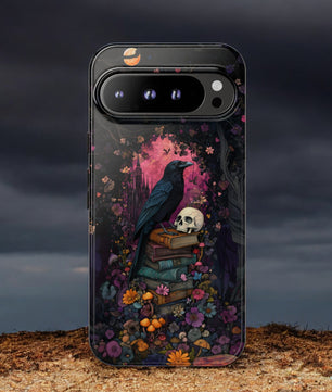 Gothic Black Crow Books and Skulls & Flowers - Tough Case for Google Pixel