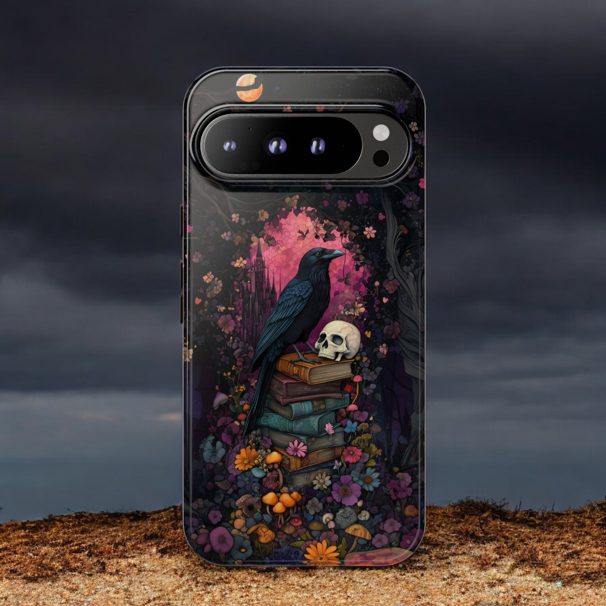 Gothic Black Crow Books and Skulls & Flowers - Tough Case for Google Pixel