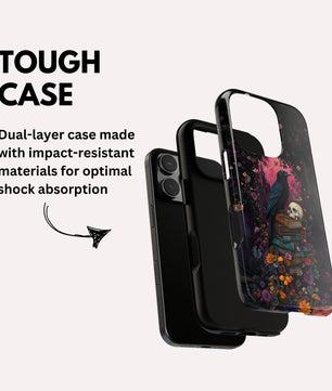 Gothic Black Crow Books and Skulls & Flowers - Tough Case for iPhone
