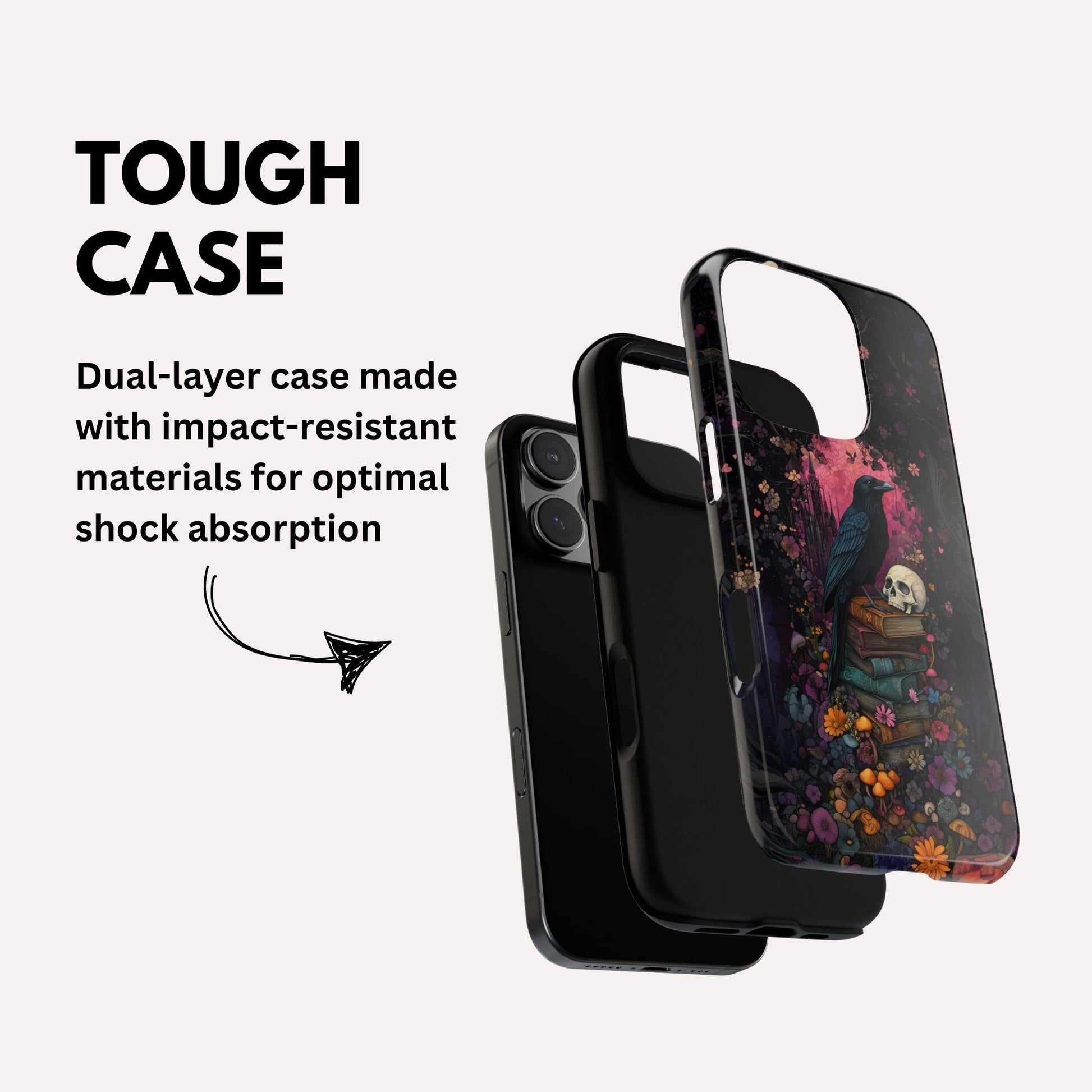 Gothic Black Crow Books and Skulls & Flowers - Tough Case for iPhone